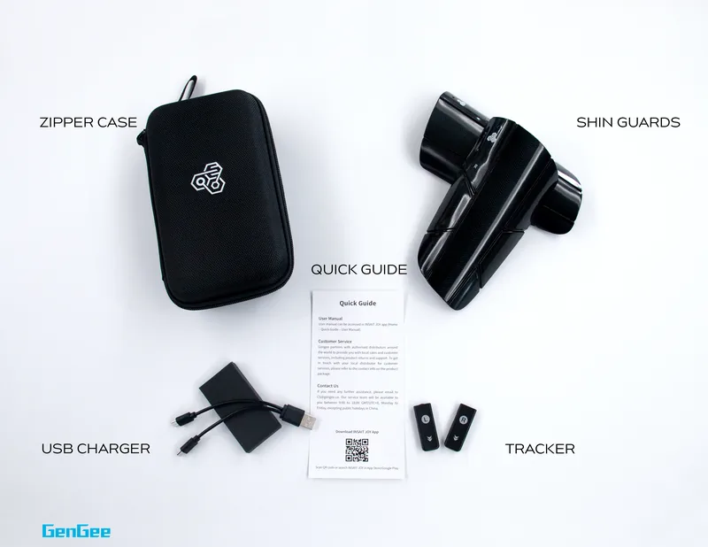 Contenu du kit équipe : protège-tibias, trackers, câble